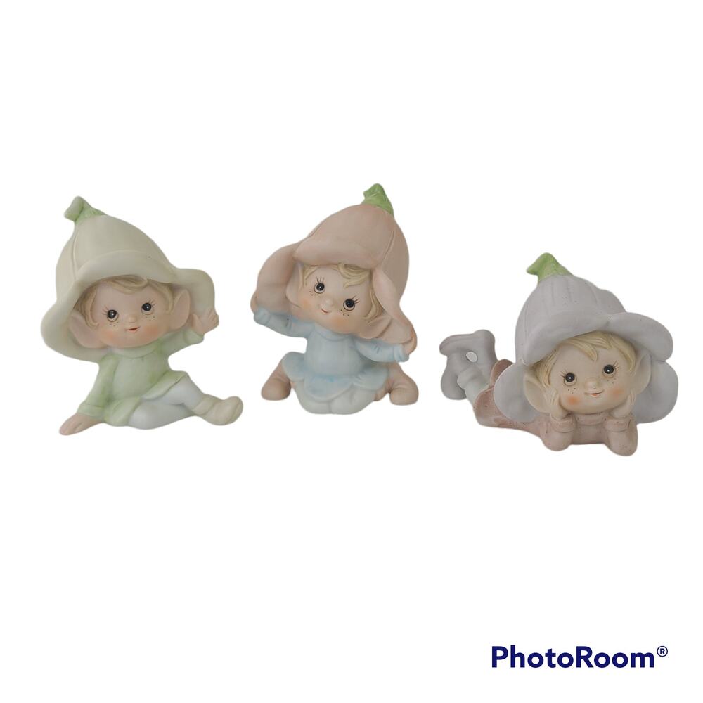 Vintage flower pixies elves lot of 3 Homco